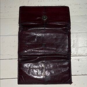 Vintage Piel OG Gold Duck Genuine eel skin tri fold wallet Burgundy Snap Wallet